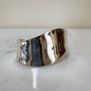 Vintage ATI 925 Sterling Silver Mexico Modernist Geometric Wavy Cuff Bracelet